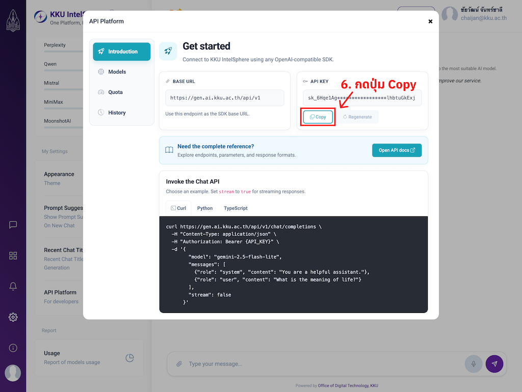 ขั้นที่ 6: คัดลอก API Key
